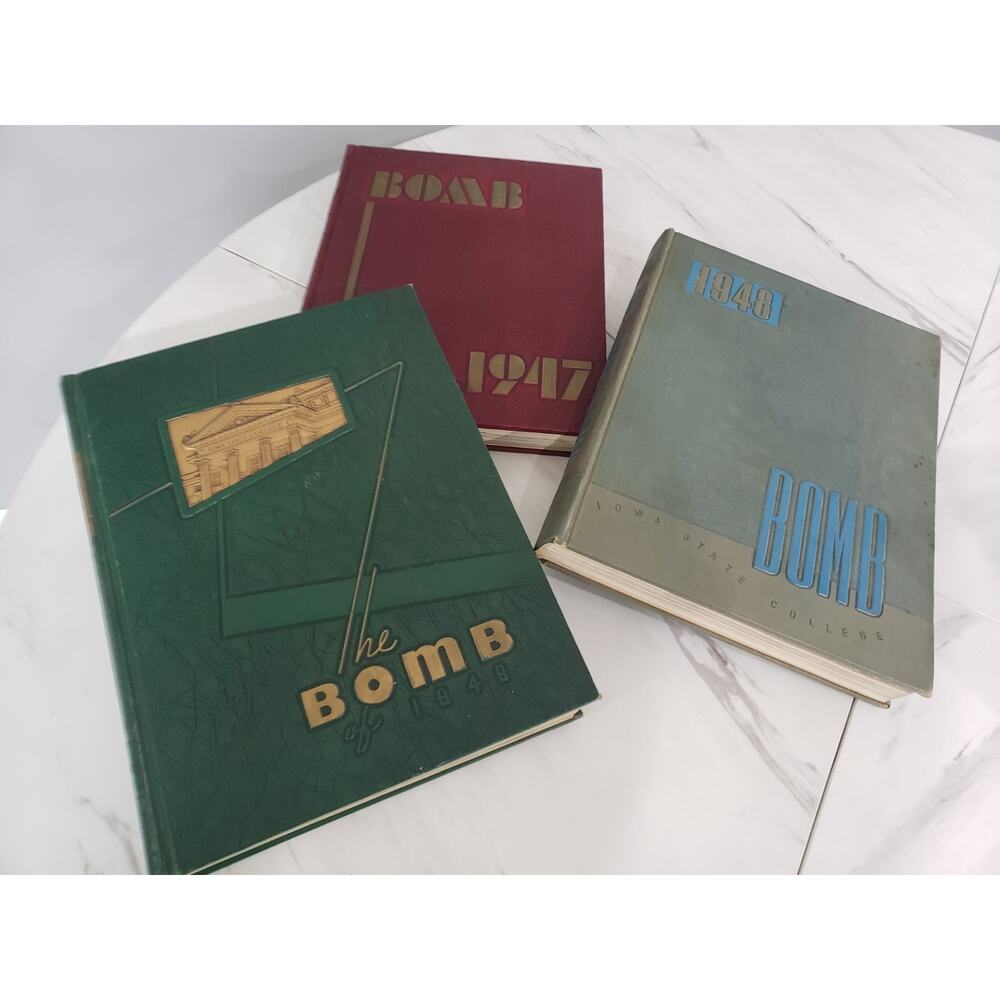 1947 - 1948 - 1949 - lot The Bomb Yearbook Iowa State College WWII Era Year Book